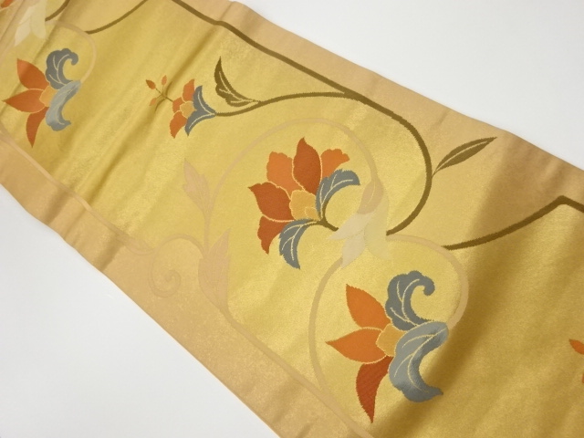 リサイクル　長谷川織物製　花唐草模様織出し開き名古屋帯（額縁仕立て）